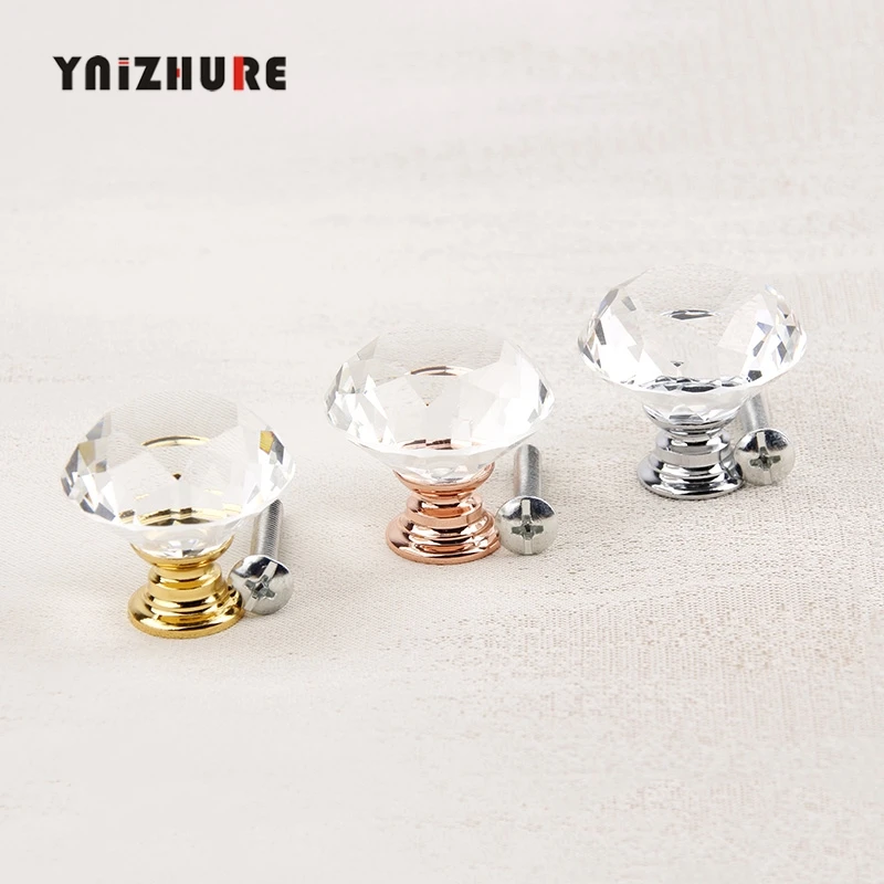 YNIZHURE 30 مللي متر الماس شكل الكريستال الزجاج المقابض دولاب التأثيرات مقابض أدراج المطبخ مقابض للخزانة الأثاث مقبض الأجهزة
