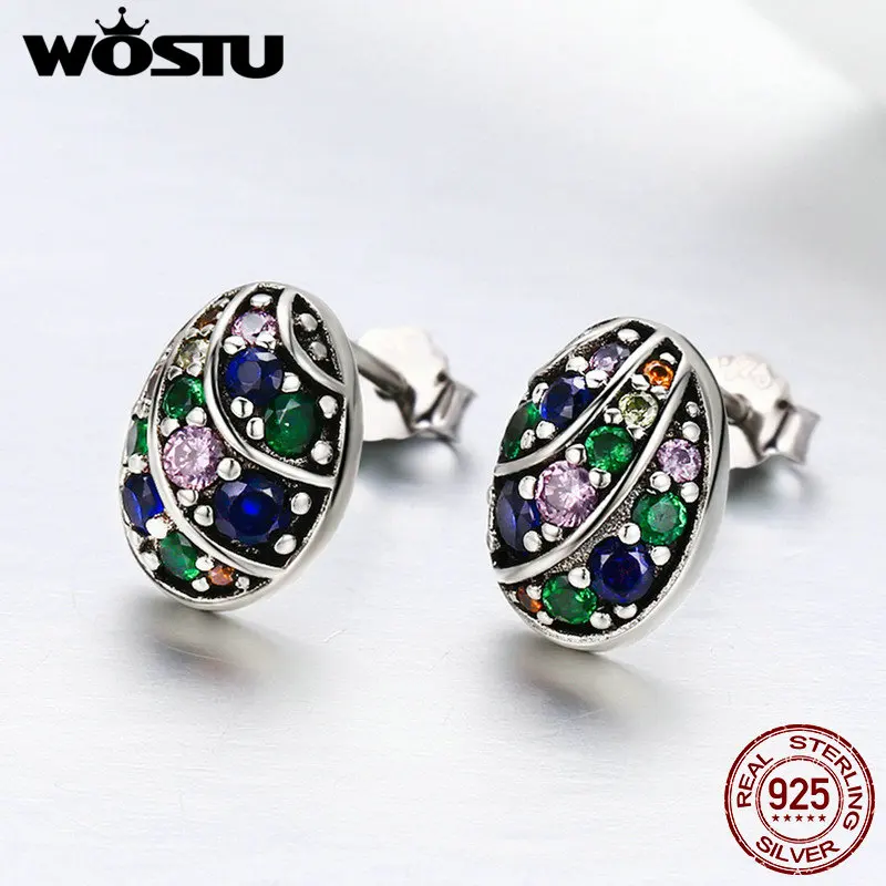 

WOSTU 100% Authentic 925 Sterling Silver Easter Egg Small Stud Earrings for Women Easter Day Jewelry Brincos Gift CQE293