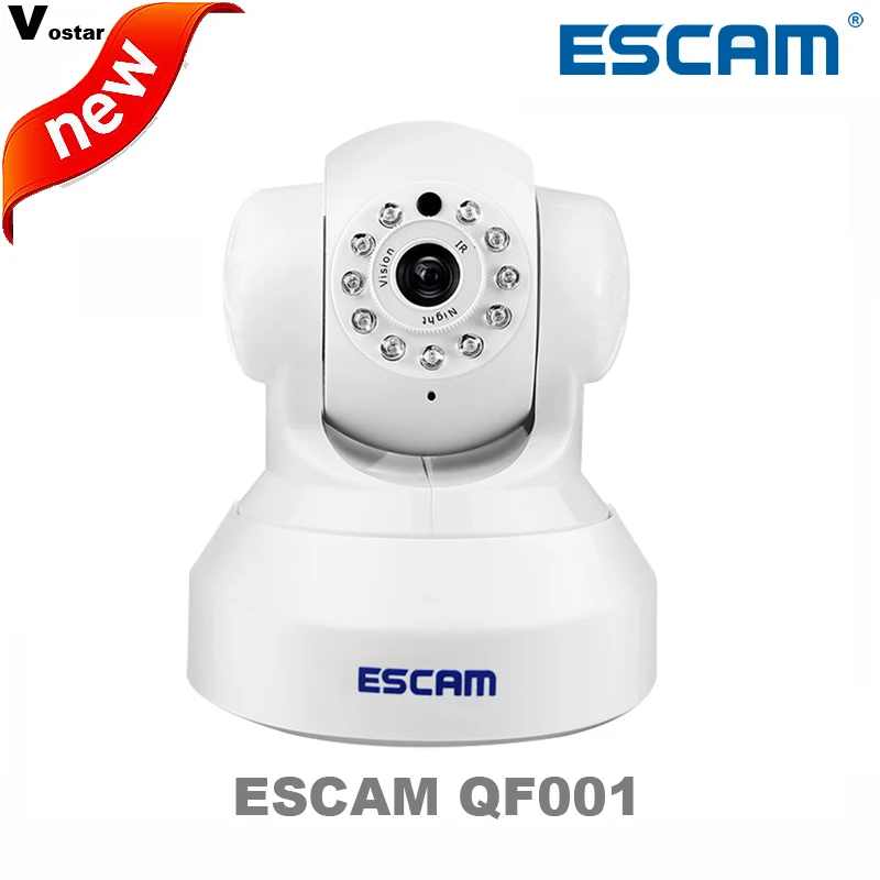 ESCAM wifi camera QF001 Plug&Play P2P Wireless WiFi Pan Tilt IR Cut Two Way Audio Micro SD Card Slot 720P HD onvif IP CAMERA 720p hd ip camera wireless wifi pan tilt two way audio p2p ir cut onvif cloud night vision micro sd card security cctv camera