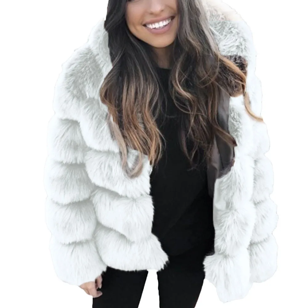 Свободное пальто из искусственного меха страуса с капюшоном, модная Толстая теплая свободная черная белая серая куртка из искусственного меха, зимняя женская куртка с длинным рукавом N30