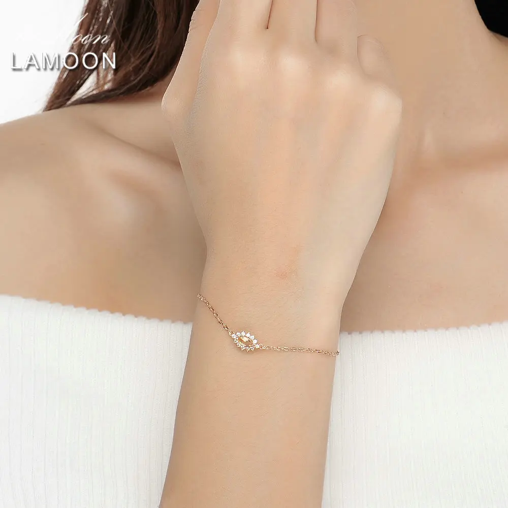 LAMOON Marquise 3x6mm 1.4ct 100% Natural Citrine S925 sterling-silver-jewelry Chain Charm Bracelet LMHI033