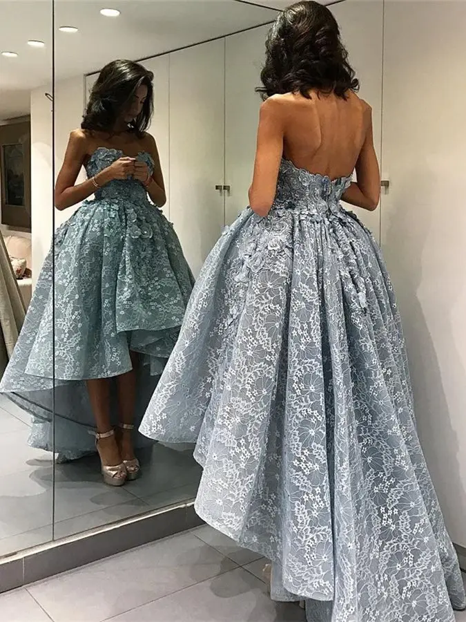 

New Vintage Sweetheart Appliques Lace Asymmetrical Prom Dress 2019 Evening Formal Dress Party Dresses Robe De Soiree