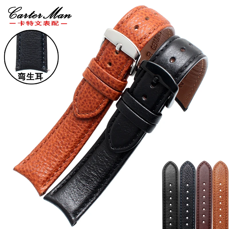 

curve end cow genuine leather watchband for brand watch men's Perfectly compatible end straps 20mm +tool +pins with steel buckle