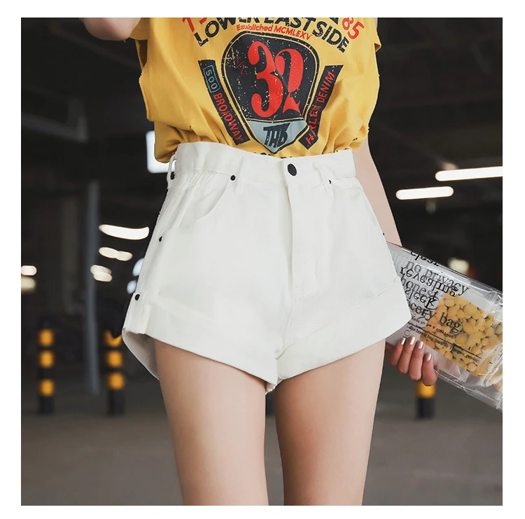 Streamgirl Denim Shorts Women's White Women Short Jeans Khaki Wide Leg Elastic Waist Vintage High Waist Shorts Women Summer swimming shorts