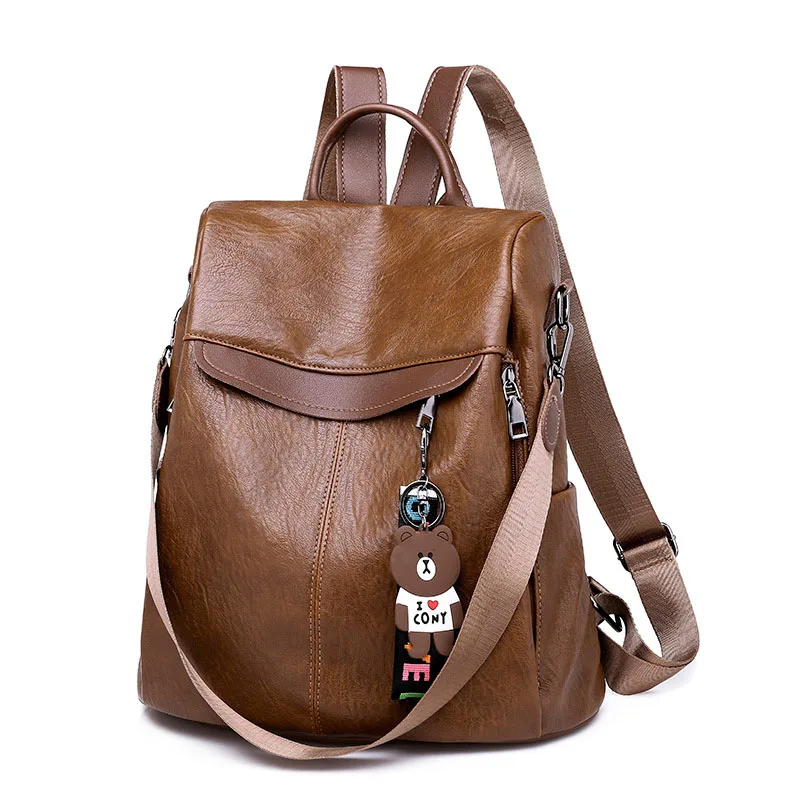 

Brown Women Backpack Leather School Bags For Teenage Girls Casual Large Capacity Multifunction Retro Travel Rucksack HOT XA163H