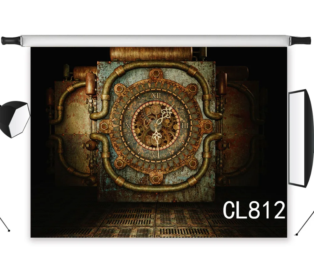 

LB Polyester & Vinyl Rusty Mechanical Clock Steampunk Style Gear Backgrounds For Photo Studio Photography Magic Backdrops Child