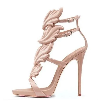 

Sexy Women Metallic Wing Sandals Cut-out Gladiator High Heels Shoes Women Metallic Winged Sandals 2018 Summer Dress Shoes Silver