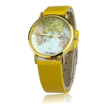 Луиза Горячие Продажа Новые Whatch Женщины Мода Ретро Карта Мира Дизайн Кожаный Сплава Band Аналоговое Кварцевые Наручные Часы relógio masculino