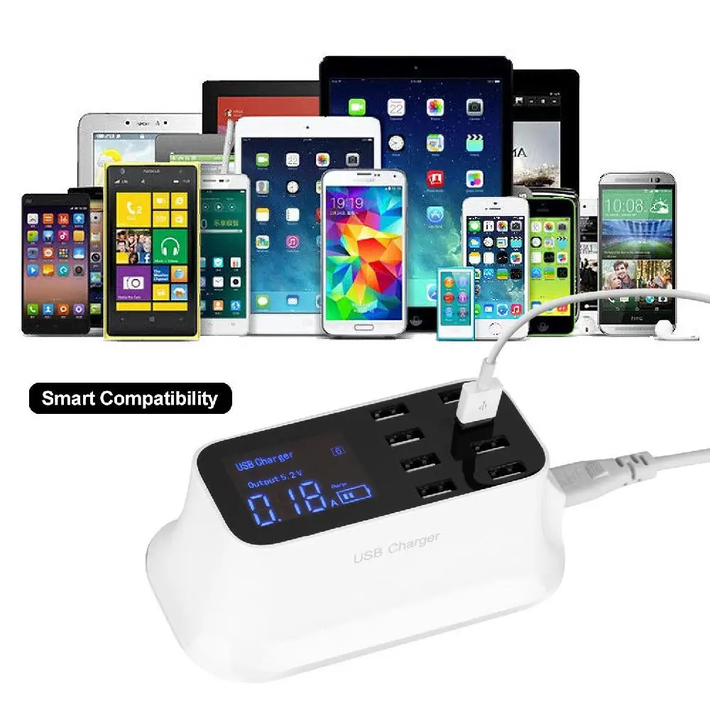 

DSstyles 2019 New Arrival Free Shipping 8-Port USB Adapter Desktop Wall Charger Smart LED Display Charging Station