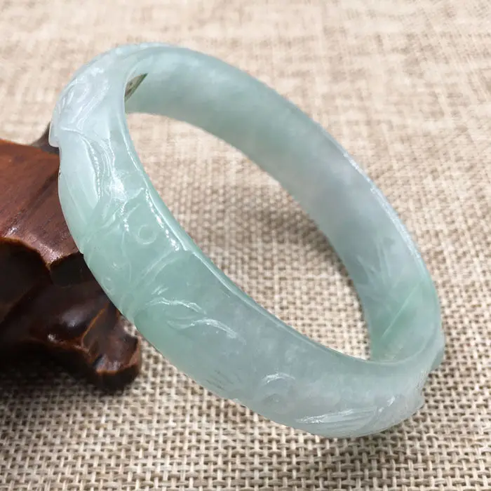 

A-5470 Vintage Chinese Hand-carved Green Jadeite Jade Gems Bracelet Bangle 60mm