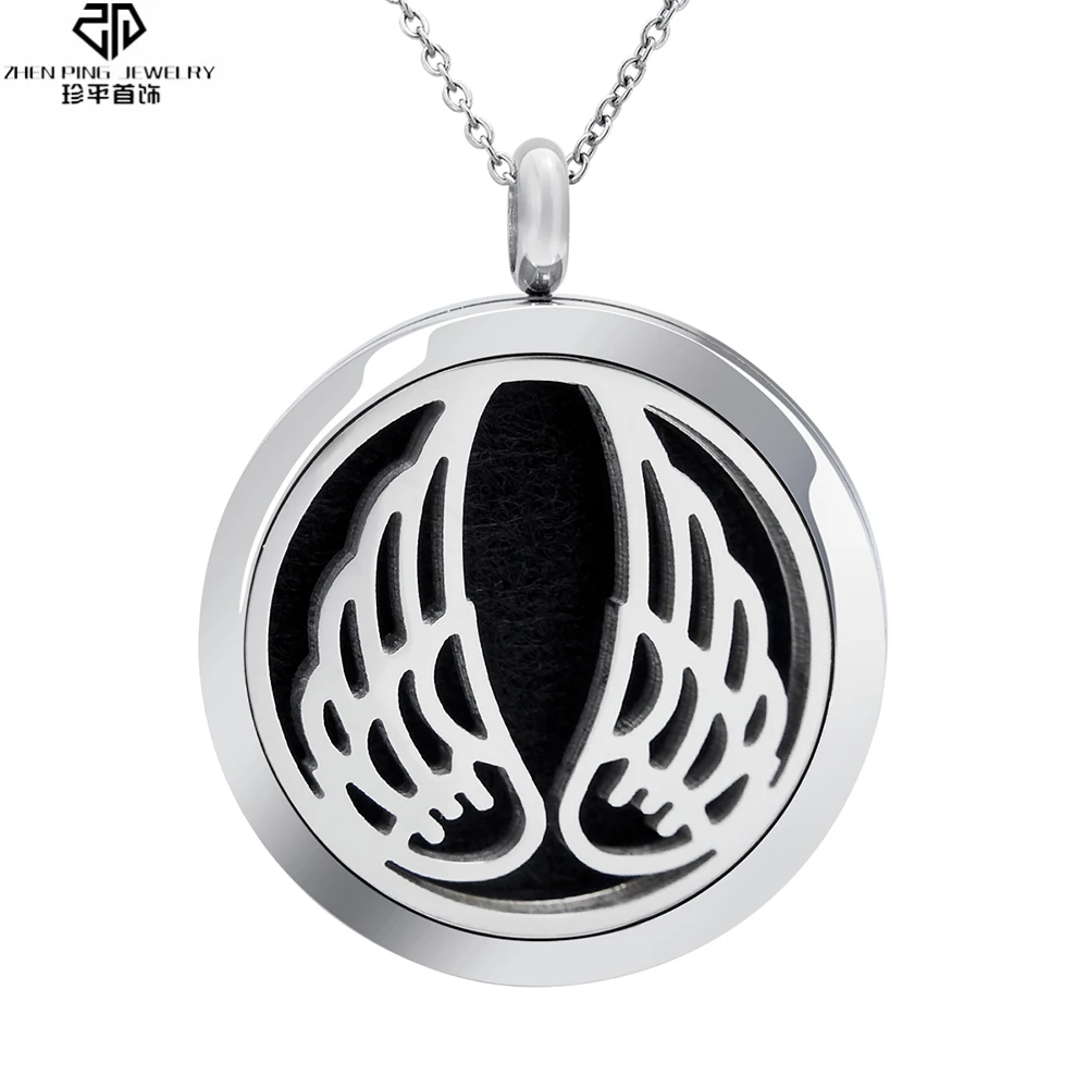 

Round Stainless Steel Diffuser Pendant Geometric Feather Crystal Locket Essential Oil Diffuser Necklace Aromatherapy Jewelry