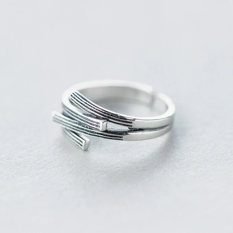 TOYOOSKY Thai Silver Retro Lines Open Ring For Women Fashion Girls Christmas Gifts Sterling-silver-jewelry