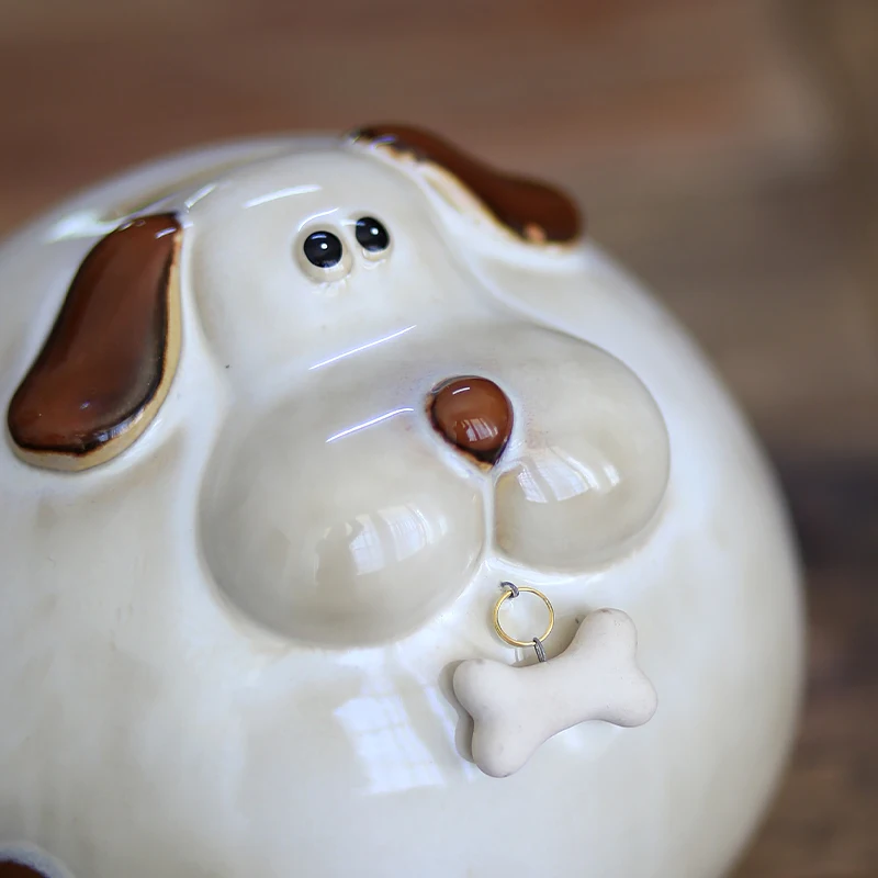 Porcelain Terrier Dog Money Box Decorative Ceramics Butter Ball Figurine Piggy Bank Home Doggy Ornament Gift Craft Accessories 2
