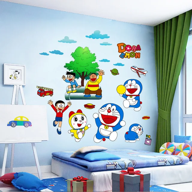 Cartoon cat Doraemon wall stickers creative Doraemon bedroom bed