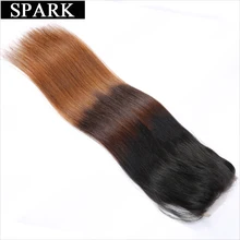 Spark Brazilian Straight Ombre Swiss Lace Closure 1b/4/30 Free Part 4”x 4” Remy Hair Closure 100% Human Hair Free Shipping