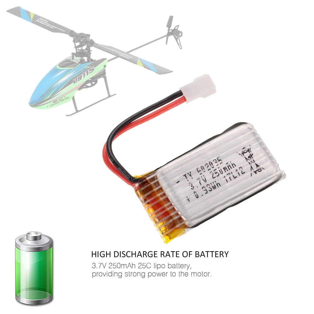 RC Battery 3.7V 250mAh Lipo Battery for WLtoys V911S 4CH Non-aileron RC Helicopter Drone Parts