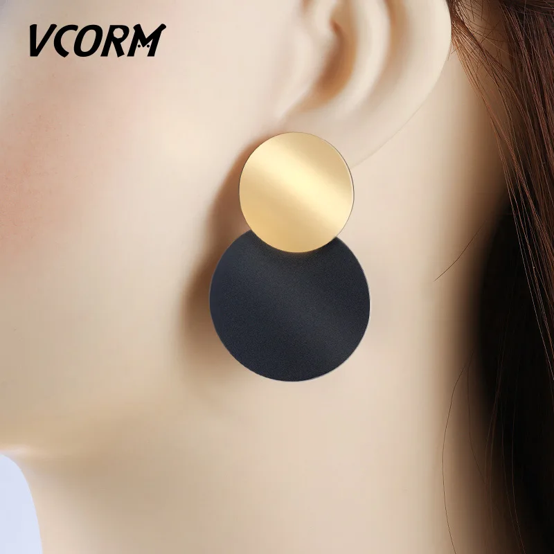 

VCORM Fashion Big Round Geometric Earrings Women Accessories Engagement Wedding Charm Titanium Steel Earring Jewelry for Women