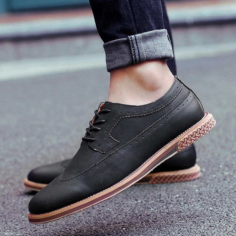 fashion suede leather men shoes elegant male footwear italian office leisure moccasins dress classic brogue oxford shoes for men (36)