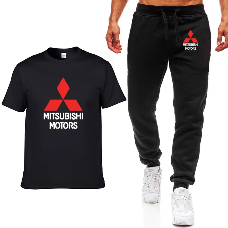 Новые летние мужские футболки с логотипом Mitsubishi в стиле хип-хоп, Повседневная хлопковая футболка с коротким рукавом высокого качества, штаны, мужская одежда