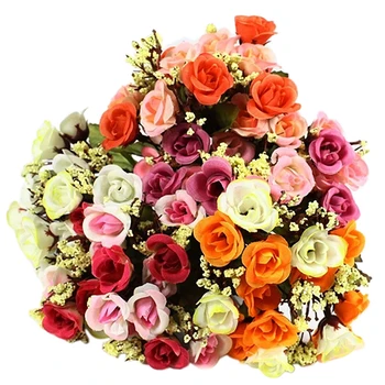 Hot 15 Heads Artificial Rose Silk Fake Flower Leaf Home Wedding Decor Bridal Bouquet 6QDP