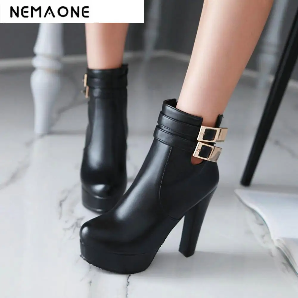 

Womens Comfortable Ankle Boots Platform High Heel Booties for Women Fashion Buckle Winter Dress Shoes Black White beige
