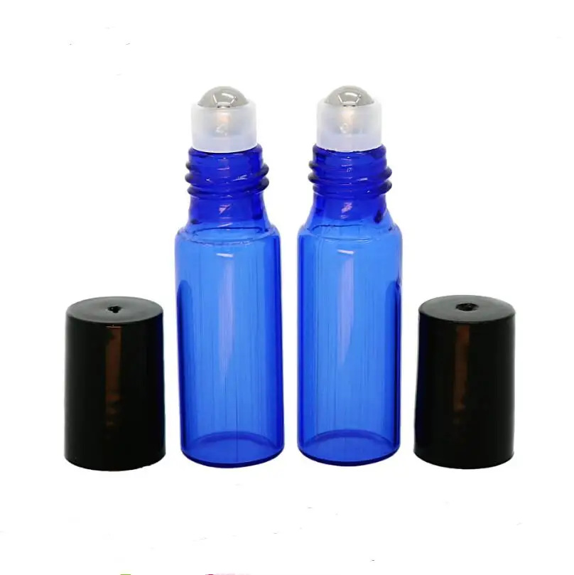 

Portable Thick 5ml Blue Empty Roll on Glass Bottle With Metal Roller Ball For Essential Oil LX1060