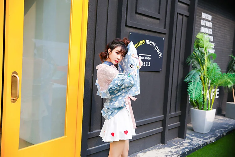 Принцесса сладкий Лолита куртки осень воздушный карман в форме сердца лук ремень изношенный рукав летучая мышь звезды Гонконг вкус куртка VC81