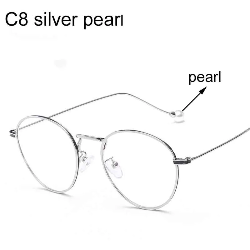 8silver pearl Компьютерные очки, оправа для очков, анти-синий светильник, очки, Антибликовая оправа для очков, женские круглые прозрачные линзы, поддельные очки - Цвет оправы: 8silver pearl