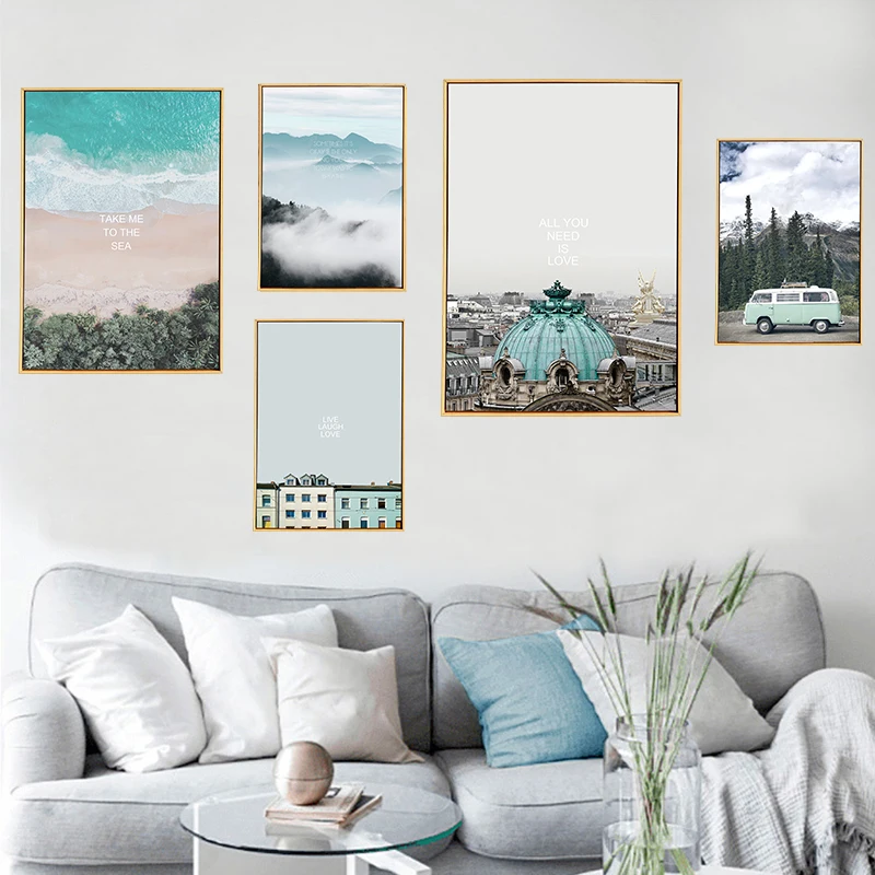 

Landscape Snow Mountain Wall Art Canvas Painting Bus Nordic Poster Forest Pictures For Living Room Prints Home Decor Unframed