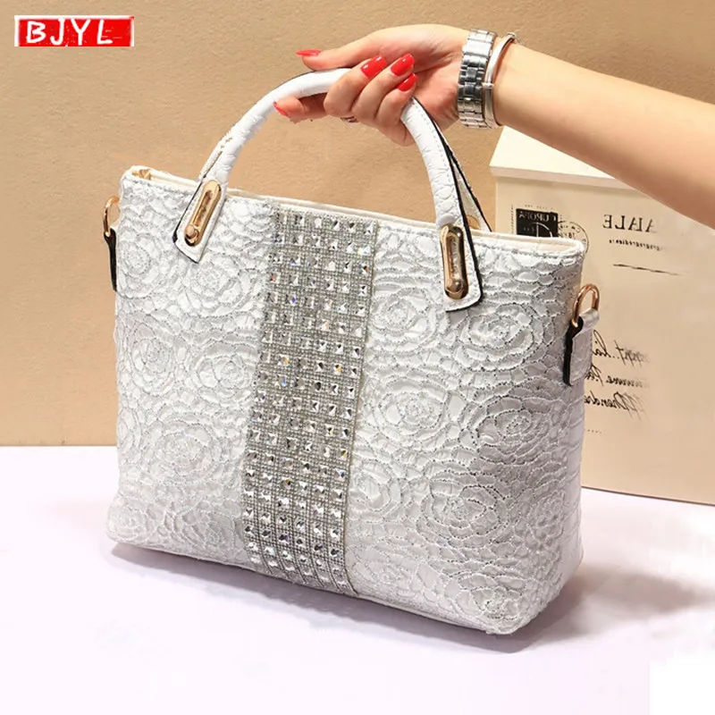

2019 Luxury fashion diamonds Women handbags genuine leather crossbody bags female shoulder shell bag rhinestone messenger bags
