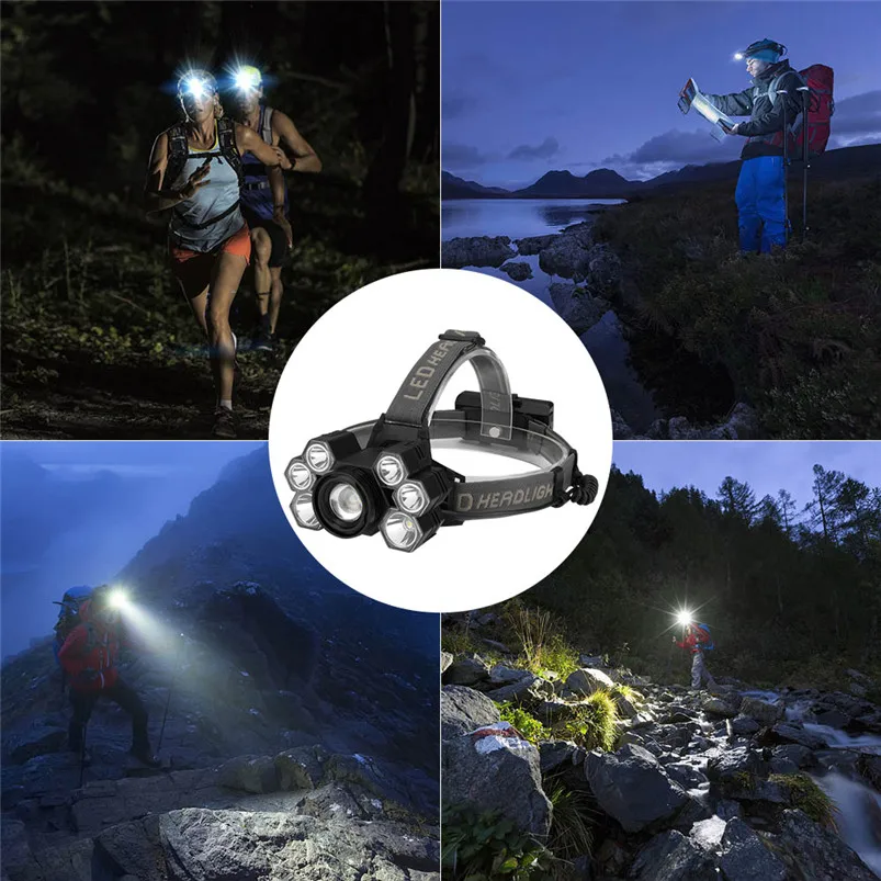 XML T6 LED Headlamp Rechargeable 6 LED Head Light Flashlight Torch Lamp 5 Modes Led Headlight Button Switch Zaklamp 35FY2109