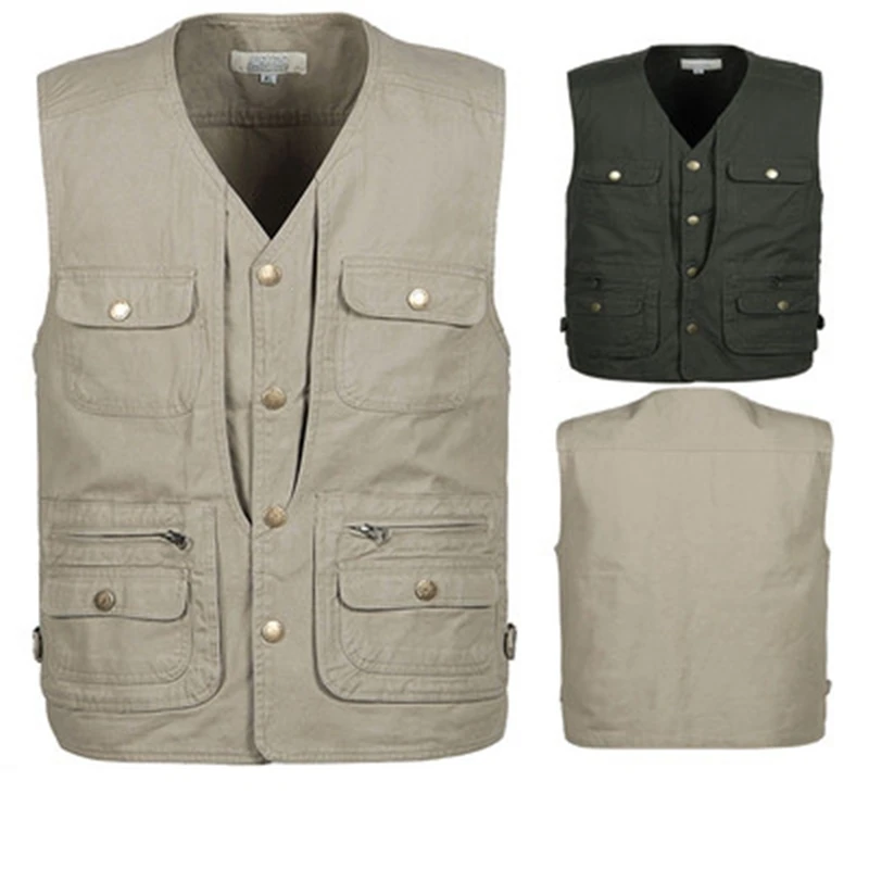 

Spring and autumn thin quinquagenarian multi-pocket vest male 100% cotton water wash outdoor casual photography vest