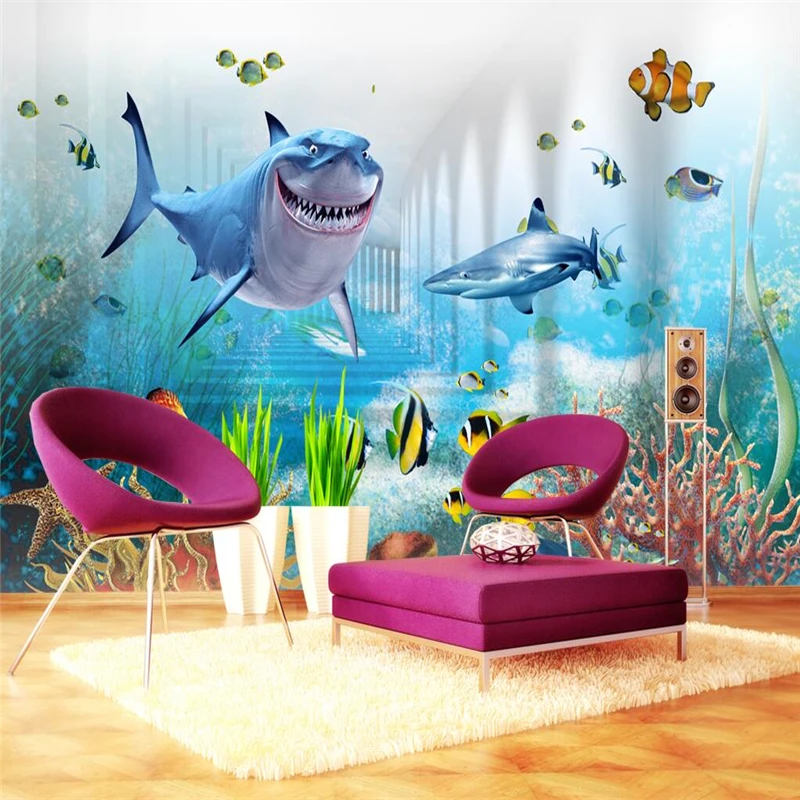 

Beibehang wallpaper cartoon cartoon dream shark underwater world children room sofa sitting room 3 d wallpaper photo wallpaper