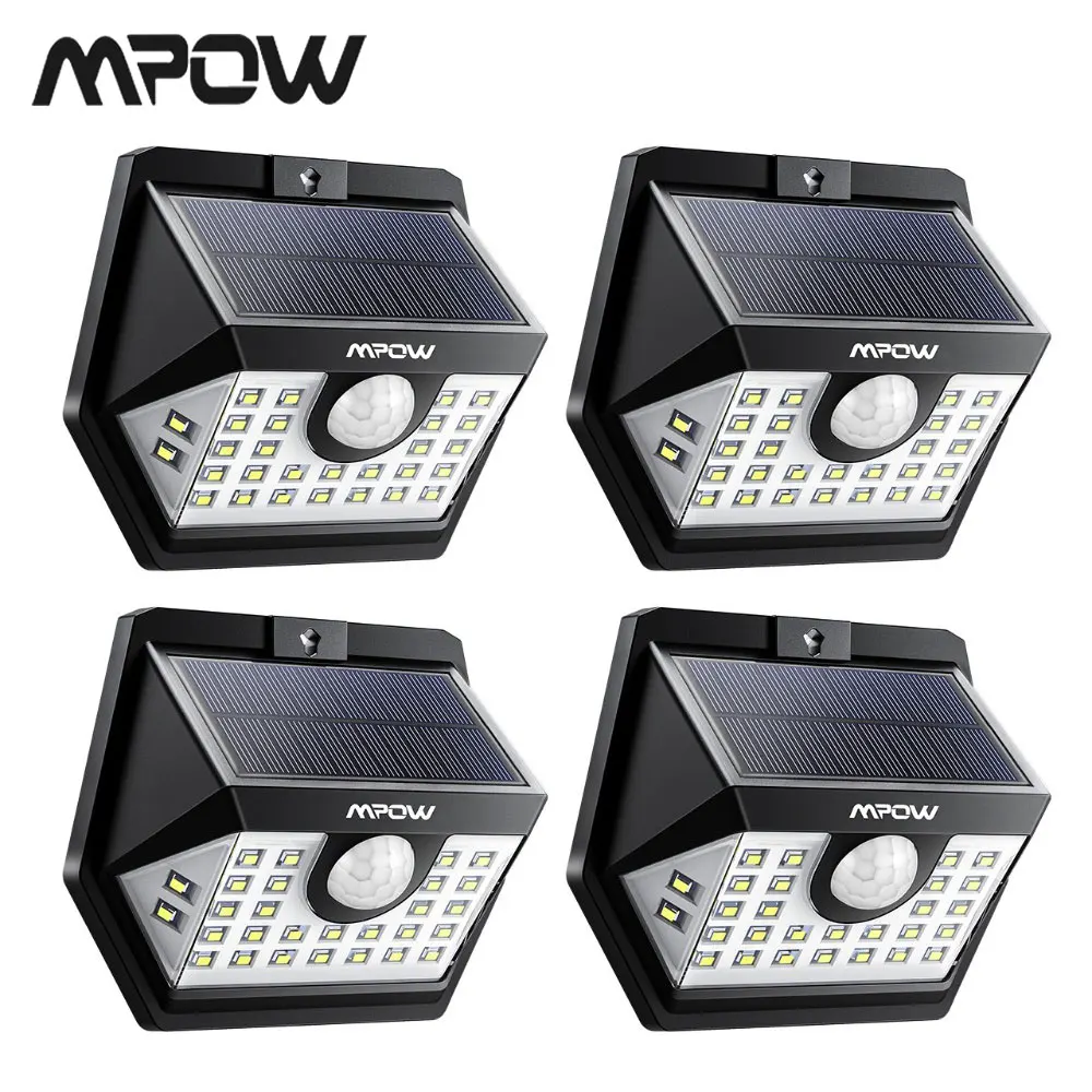 

4 Pack MPOW 30 LED Solar Garden Motion Sensor Lights Outdoor Lamp 3 Lighting Modes 270 Wide-angle Luz Solar Led Para Exterior