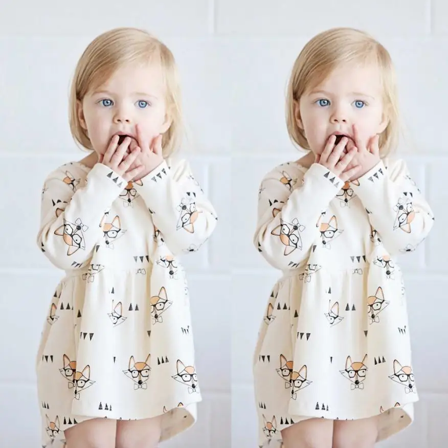 

NEW Toddler Baby Kids Girls Fox Cartoon Print Princess Stripe Dress Clothes Outfits Lovely drop shipping August 15