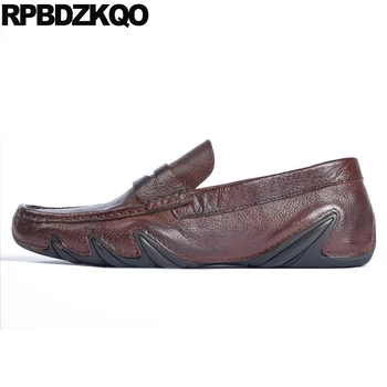 

European Genuine Leather Men Shoes Italian Prom Loafers Italy Runway Big Size Brown British Style Real Brand Moccasins Cowhide