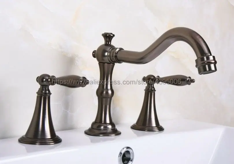 

Brown Basin Faucet ORB 3 Hole Bathroom Sink Faucet Deck Mounted Cold Hot Vintage Sink Faucet Mixer Tap Bnf441