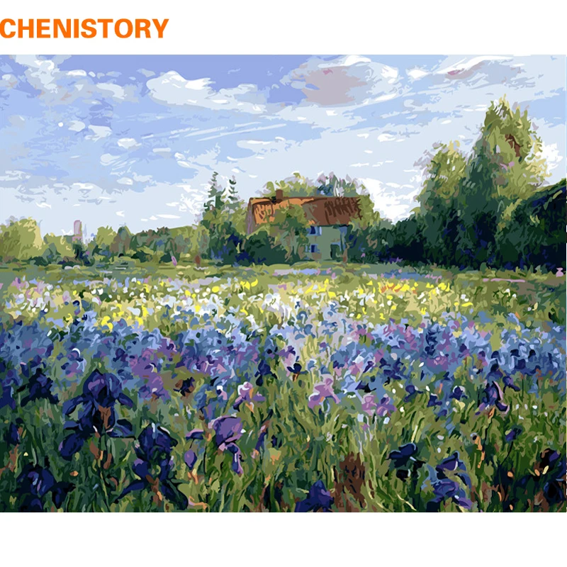 

CHENISTORY Frameless Purple Flower DIY Painting By Numbers Landscape Wall Art Picture Hand Painted Oil Painting For Home Decor