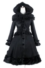 Gothic Punk Lolita Capa de Navidad Cosplay Invierno Larga Chaqueta de Abrigo de Las Mujeres Negro Vestido de Partido Cosplay Traje Uniforme Por Encargo