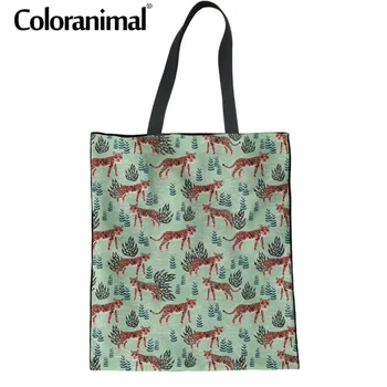 

Coloranimal Foldable Women Large Cotton Shopper Bag Lady Casual Canvas Tote Bag 3D Cool Animal Tiger Design Linen Hand Cloth Bag