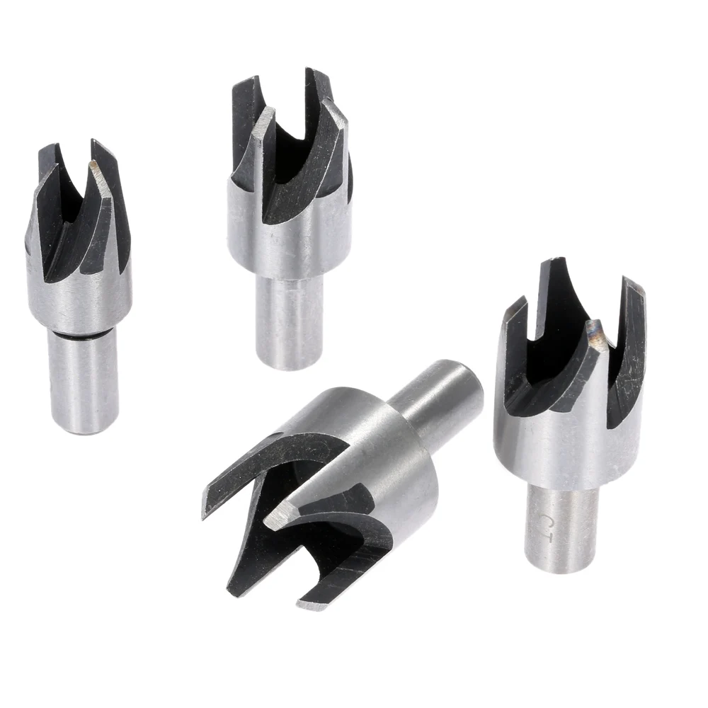 

New 4pcsStraight Four-Tooth Chamfered Cutters Long Drills Wooden Tools Hole Wood Plug Cutter Cutting Tool Drill Bit Set