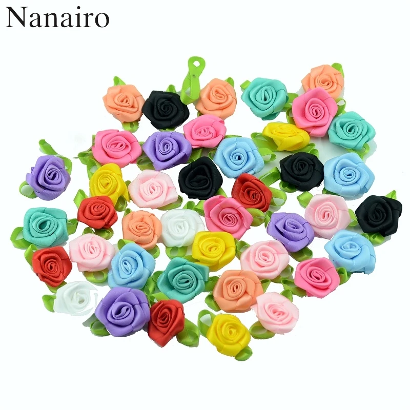 

20PCS 3CM Satin Ribbon Rose Flowers Heads Handmade DIY Craft Scrapbooking For Wedding Decoration Cheap Artificial Silk Rosettes