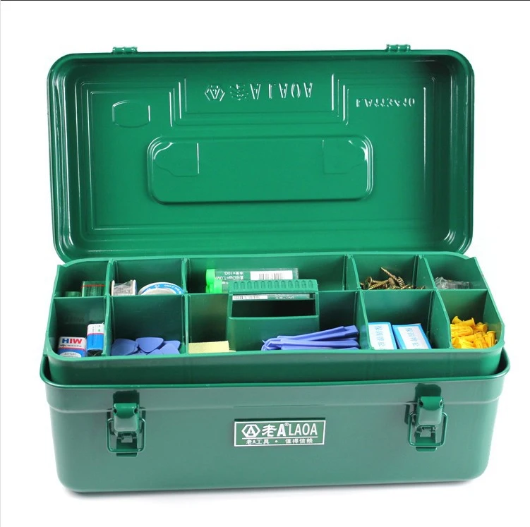 LAOA Sheet Iron Suitcase Two Layers Multi-purpose Storage Boxes Hardware Kit Parts Tools Cases Green Color tool backpack