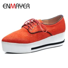ENMAYER/туфли на шнуровке женские туфли на плоской платформе с перекрестной шнуровкой размеры 34-39, острый носок, черный, оранжевый цвет, конский волос, повседневная женская обувь на плоской подошве
