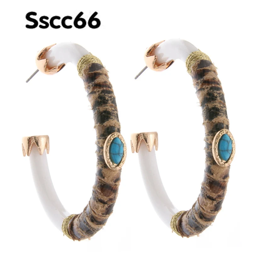 

SSCC66 Hoop Earrings for woman Tiger Leather Earring Big Earring Oorbellen brincos ear acero inoxidable joyeria mujer