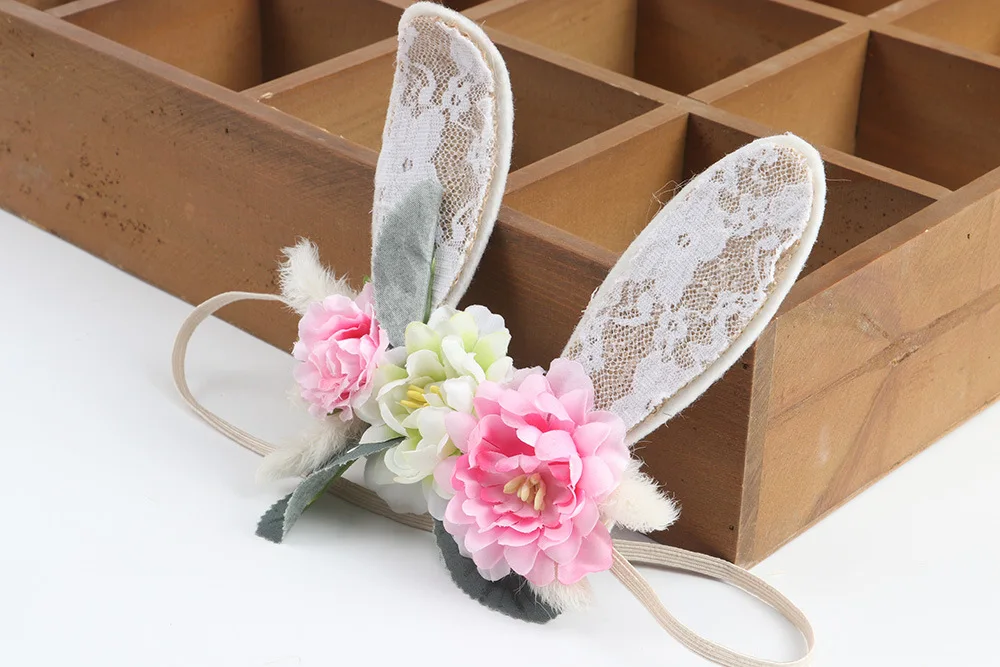 Coroa de Flores de Renda Comedor de Bebê Coelho Bebê Recém-nascido Foto Props Infantil Fotografia Aniversário Headwear Crianças Flor Headbands Tieback 7 High Quality Mamãe e Bebê