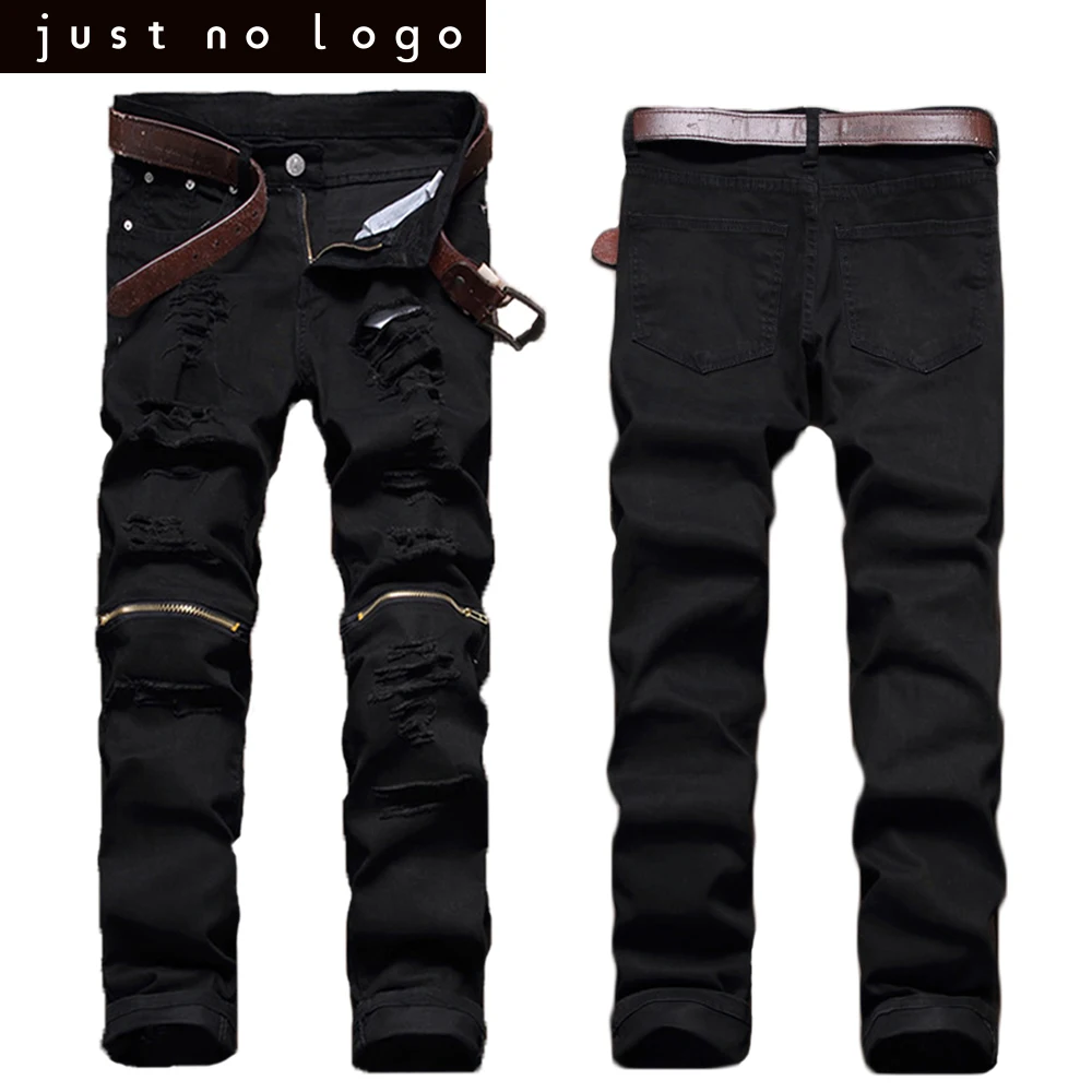 Mens Red White Black Knees Zipper Biker Denim Slim Fit Jeans Torned Skinny Straight Hip Hop Pants Long Summer Ripped Trousers (4)