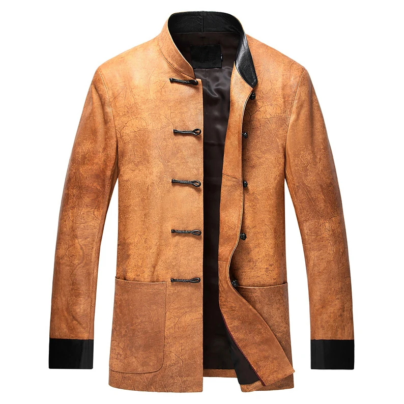 

Leather suede sheepskin coat new men tang suit chinese style leather jacket genuine leather single leather coat New Phoenix