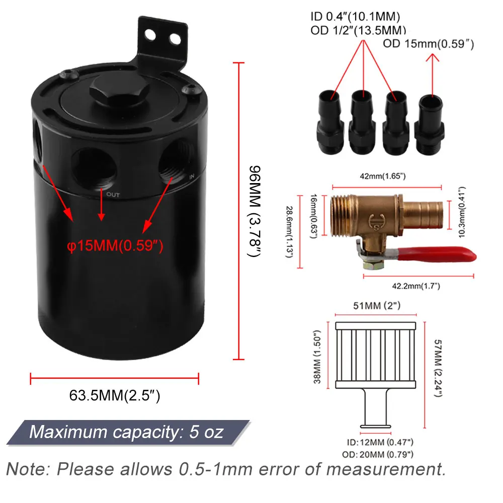 Универсальный Алюминий 2-портовый/зарядное устройство с 3 usb-портами для маслоуловитель бак с вентиляционный фильтр двигателя мини масляного сепаратора OCC041/42