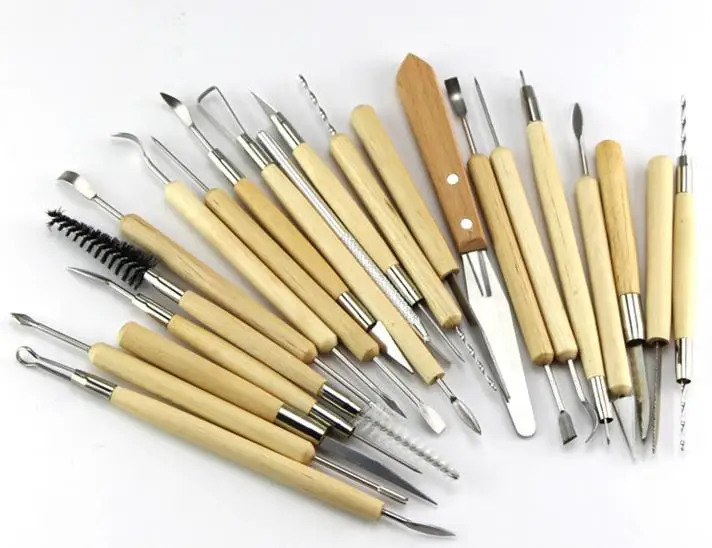 

22pcs/Lot Stainless Steel and Wooden Handle Clay Pottery Sculpture Tool Wood Knife Practical